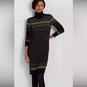 $225 NWT Lauren Ralph Lauren Women’s Fair Isle Turtleneck Sweater Dress Size L